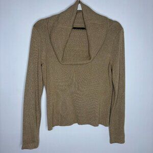 Dana Buchman Sweater Women Petite Small Gold Metallic Long sleeve Cropped Dressy